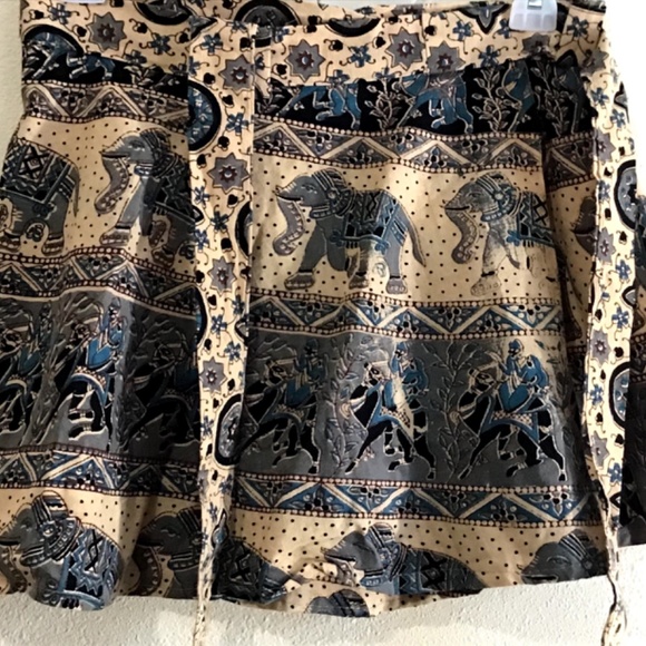 New Grey Tan Multicolor Elephant Camel Animal Print India 100% cotton wrap SKIRT - Picture 2 of 2